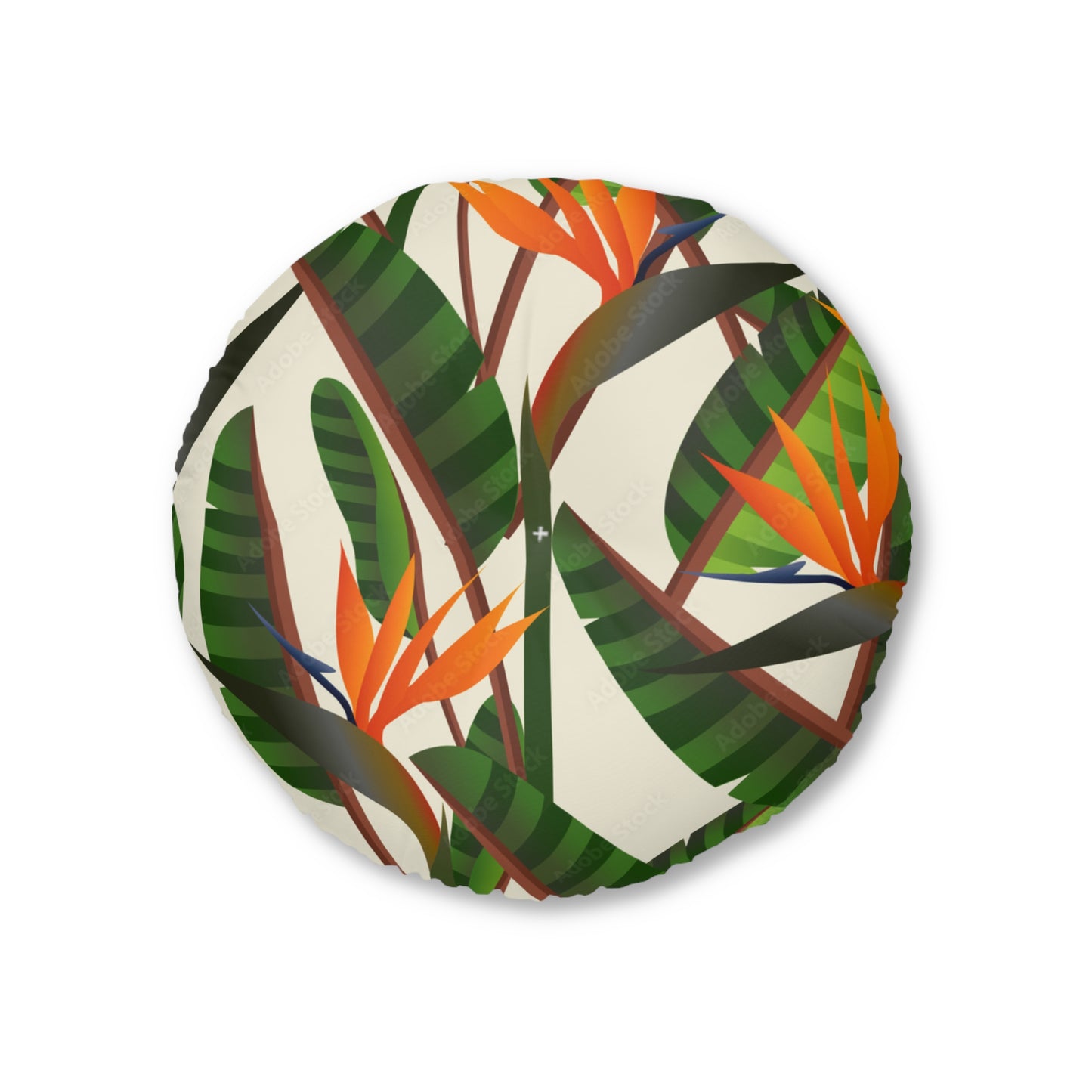 Tufted Floor Pillow, Round Bird Of Paradise
