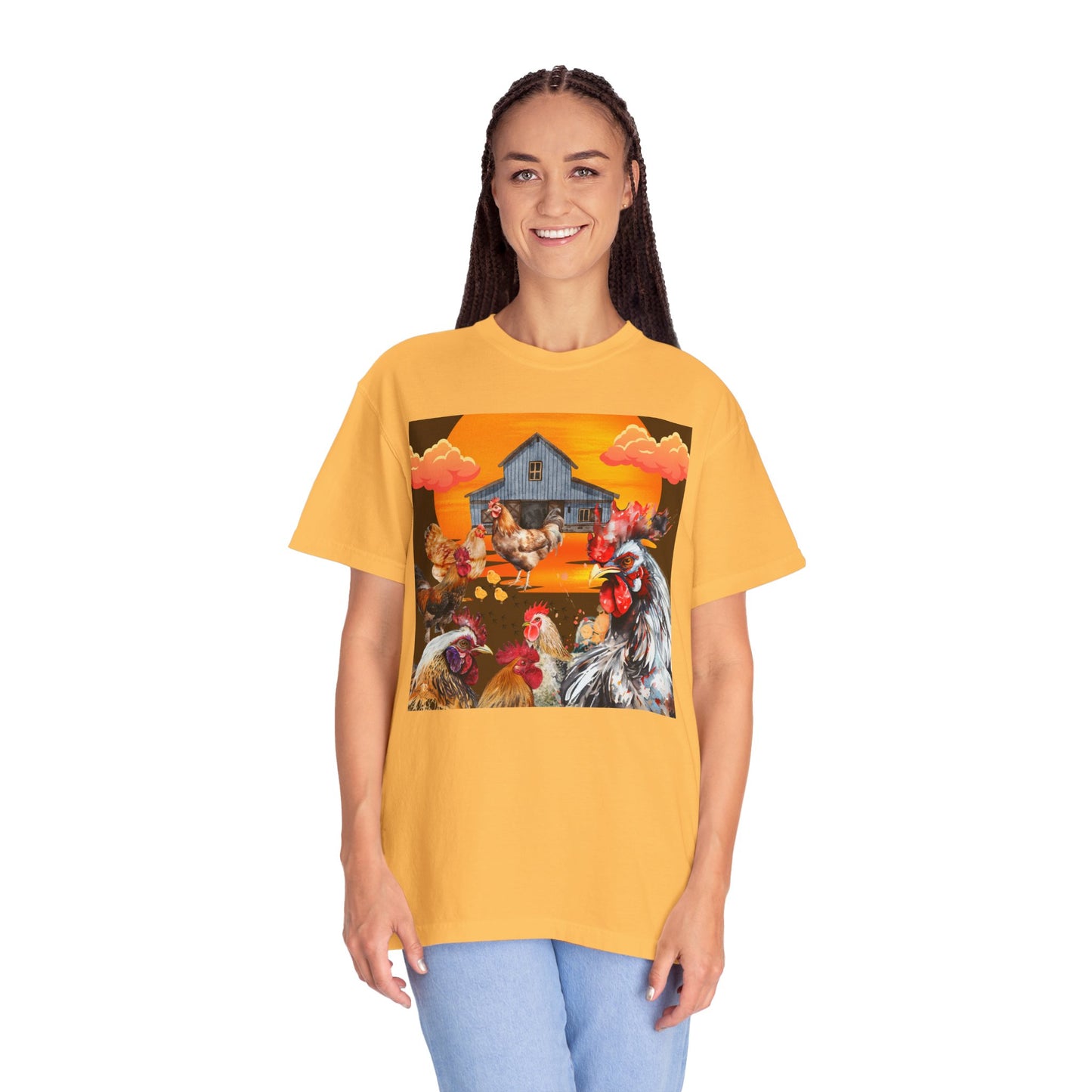 Chickens At Sunset Unisex Garment-Dyed T-shirt