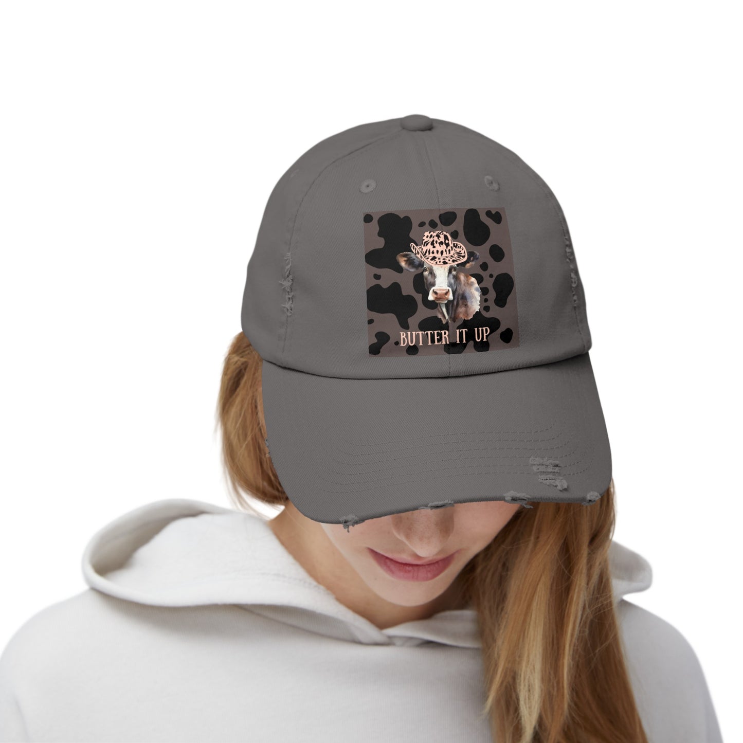 Cow 2 Unisex Distressed Cap