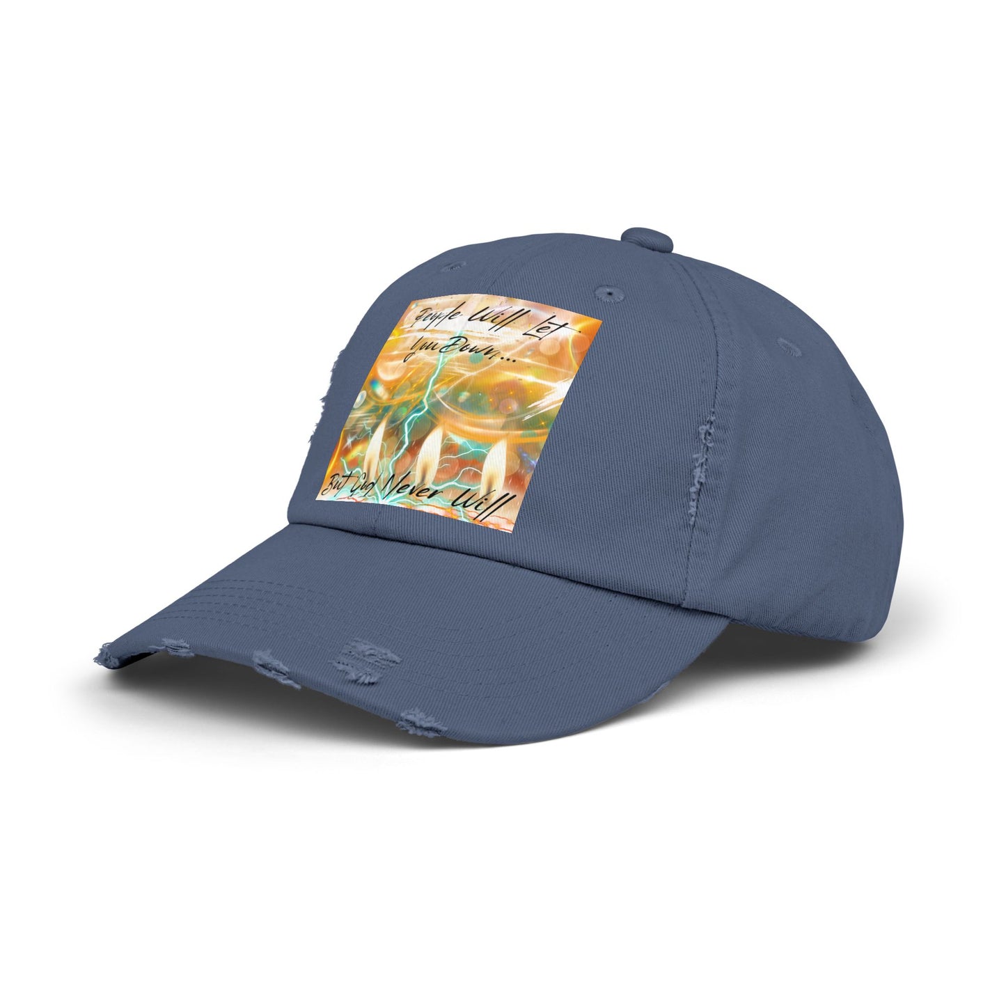 But God Never Will Unisex Distressed Cap - Buy Online - Color Blue