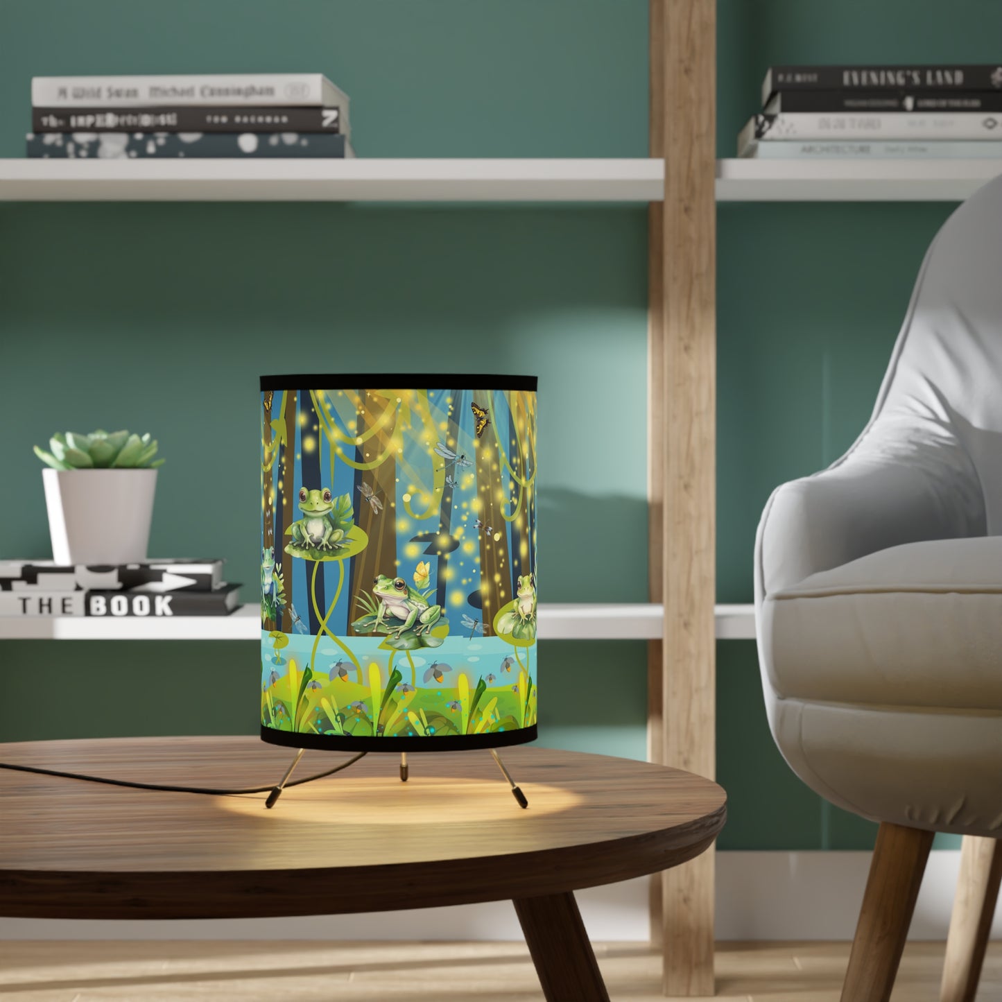 Frogs And Fireflies Tripod Lamp with High-Res Printed Shade, US\CA plug