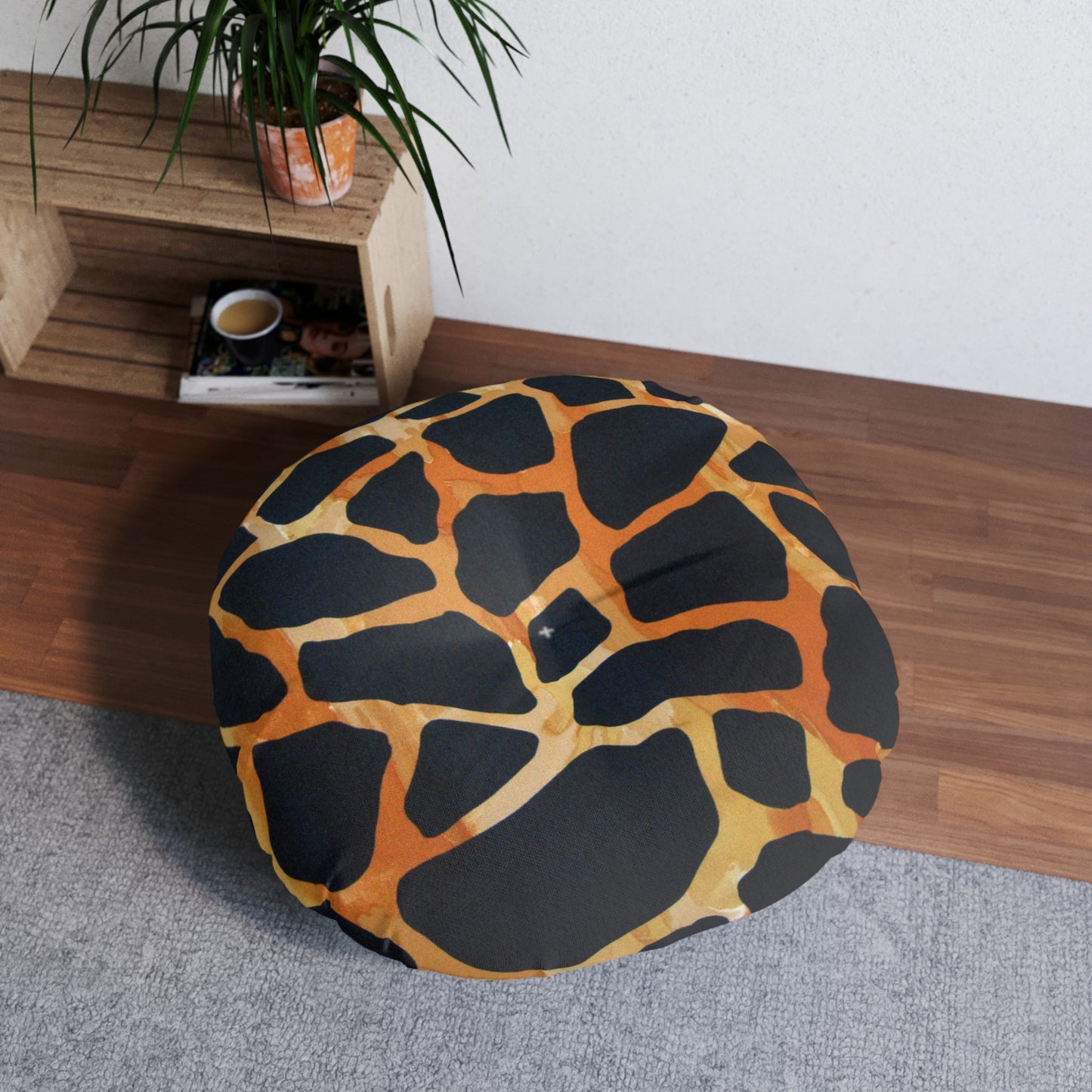 Tufted Floor Pillow, Round Giraffe