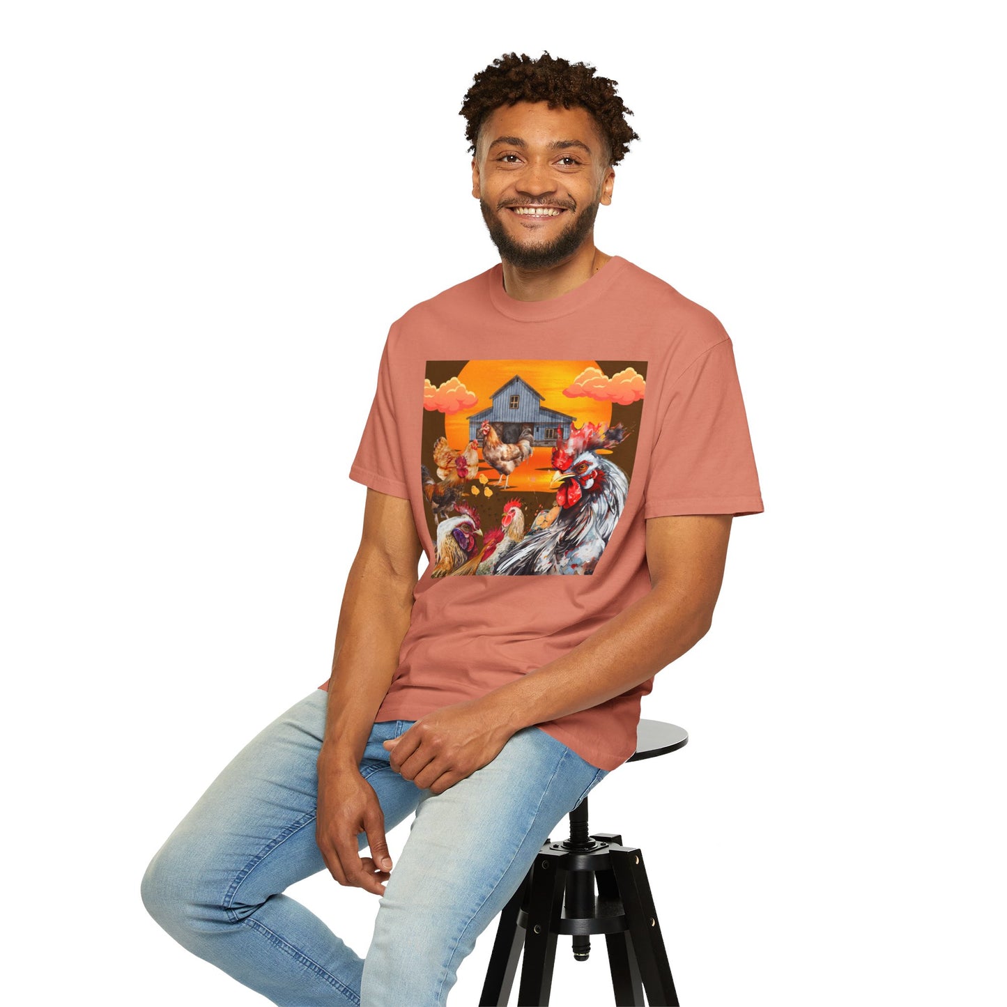 Chickens At Sunset Unisex Garment-Dyed T-shirt