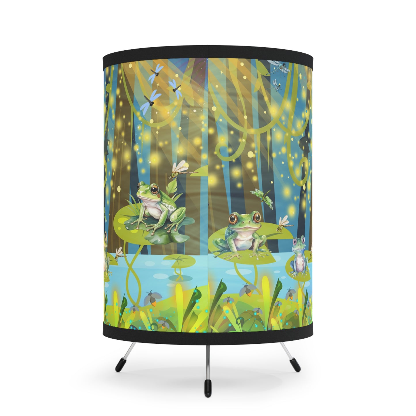Frogs And Fireflies Tripod Lamp with High-Res Printed Shade, US\CA plug