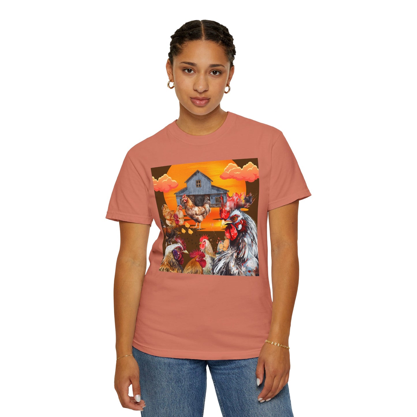 Chickens At Sunset Unisex Garment-Dyed T-shirt