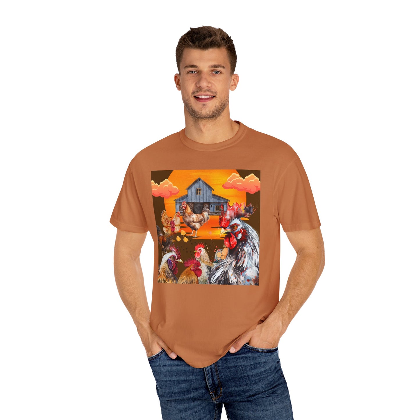 Chickens At Sunset Unisex Garment-Dyed T-shirt