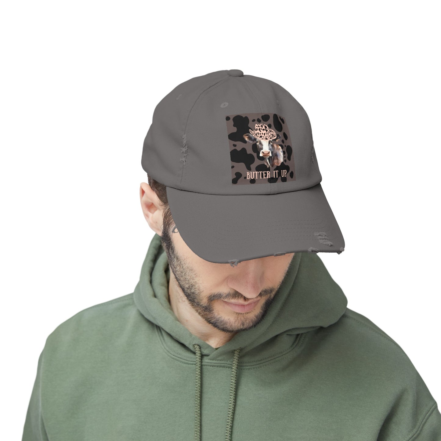 Cow 2 Unisex Distressed Cap