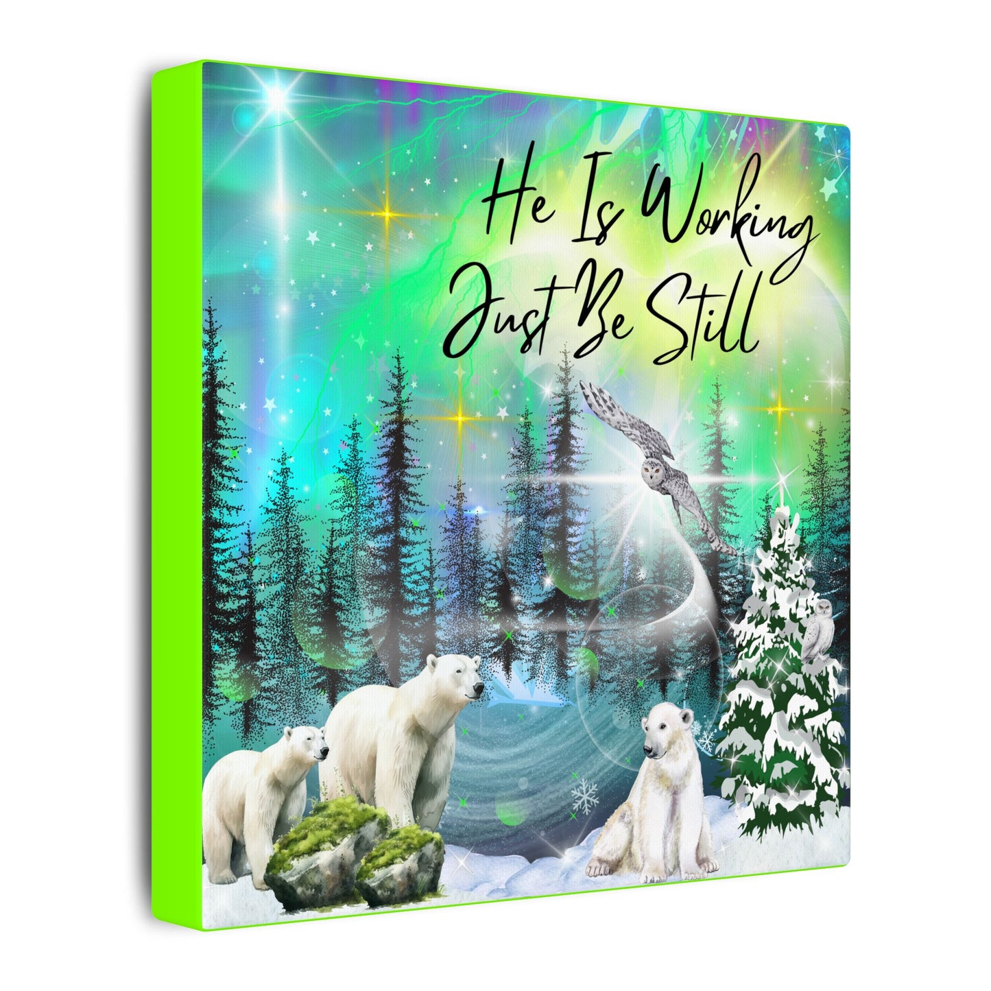 Just Be Still - Inspirational Canvas Wall Art, Polar Bear Decor, Nature Motivational Print, Home Office Wall Hangings, Gift for Nature Lovers