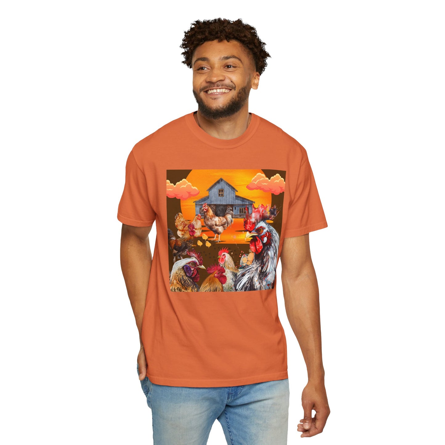 Chickens At Sunset Unisex Garment-Dyed T-shirt