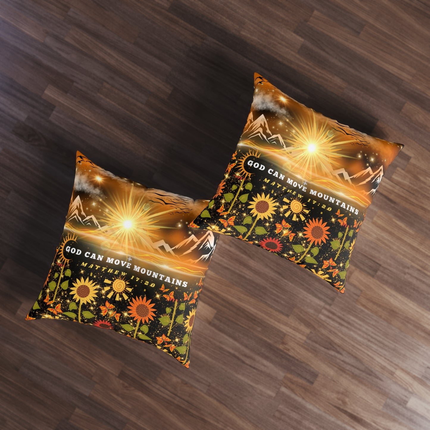 God Can Move Mountains Tufted Floor Pillow, Square