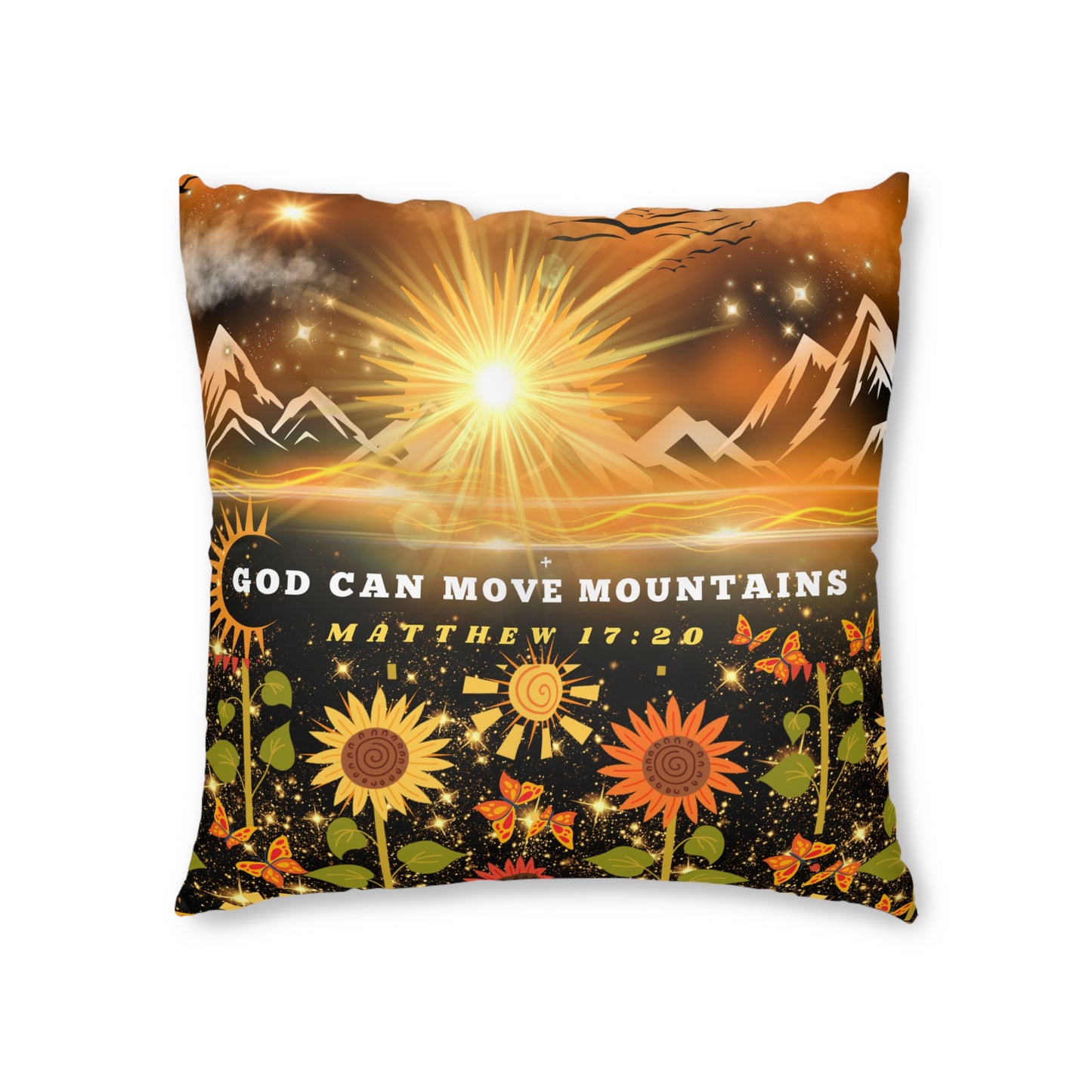 God Can Move Mountains Tufted Floor Pillow, Square