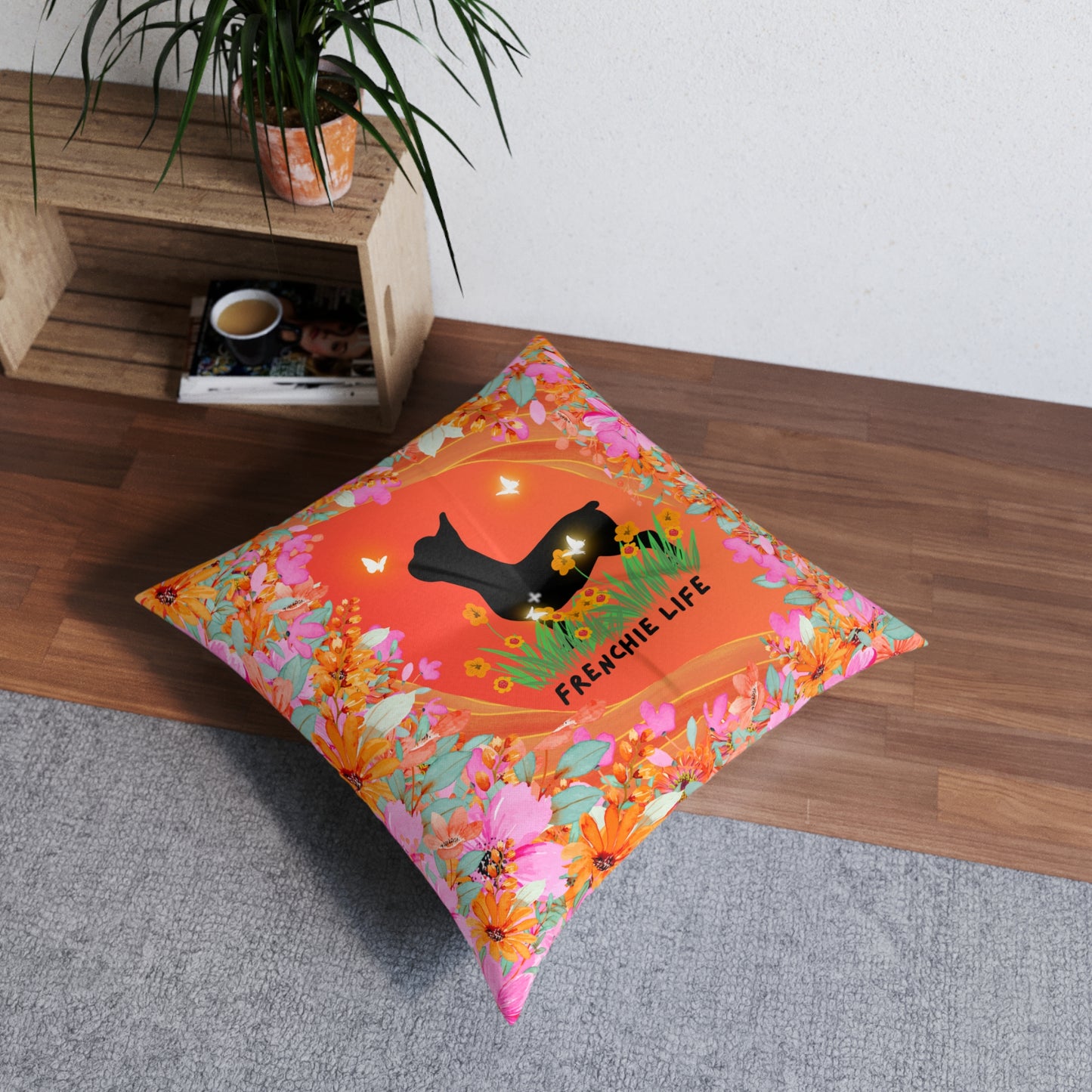 Frenchie Life Tufted Floor Pillow, Square
