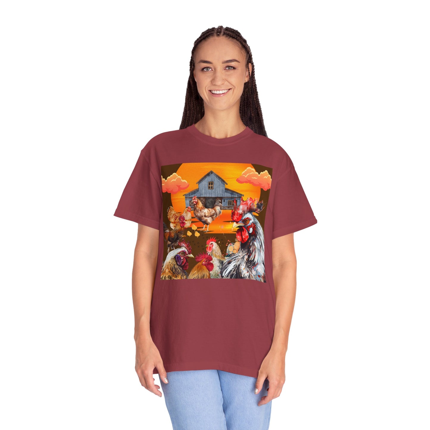 Chickens At Sunset Unisex Garment-Dyed T-shirt