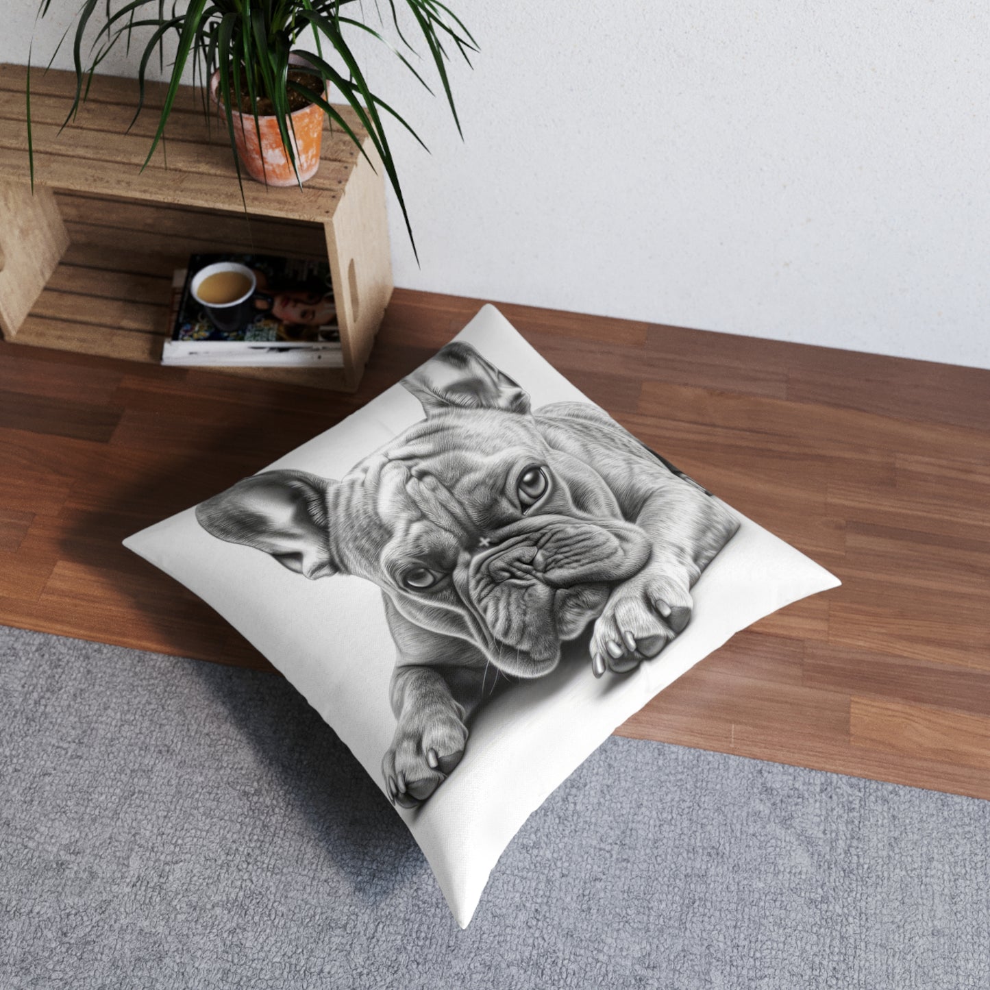 Tufted Floor Pillow, Square Frenchie