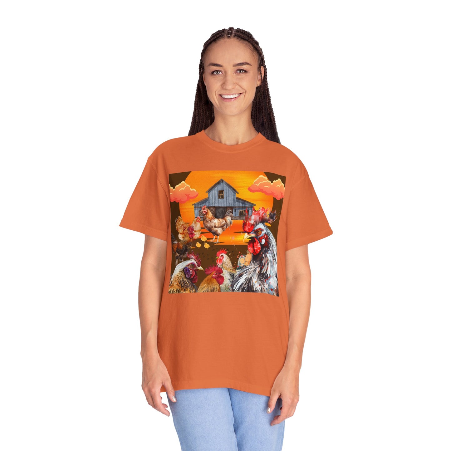 Chickens At Sunset Unisex Garment-Dyed T-shirt