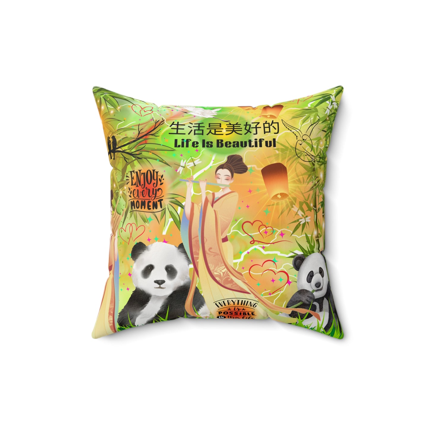 Life Is Beautiful Chinese Spun Polyester Square Pillow