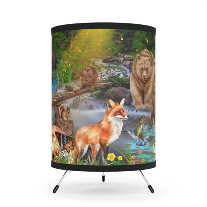 Foxes And Forest Friends Tripod Lamp with High-Res Printed Shade, US\CA plug