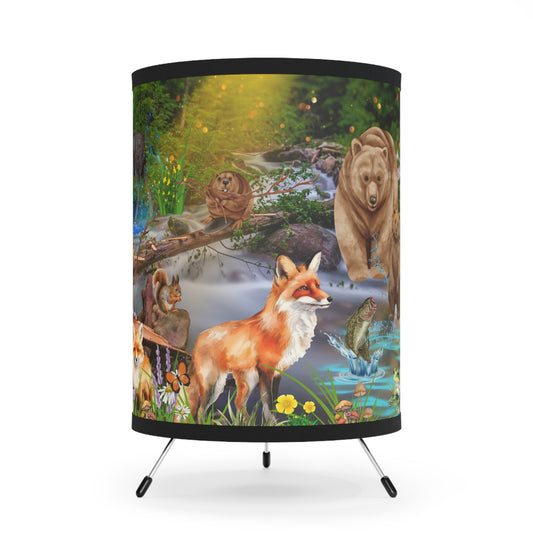 Foxes And Forest Friends Tripod Lamp with High-Res Printed Shade, US\CA plug