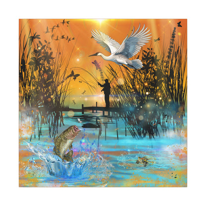 First Light First Bite - Fishing Sunset Canvas Art, Wildlife Wall Decor, Nature Lover Gift, Outdoor Adventure Home Decor, Multi-Size Fish Print