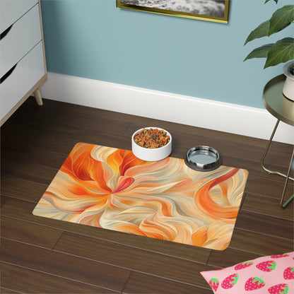 Pet Food Mat (12x18) Orange Floral