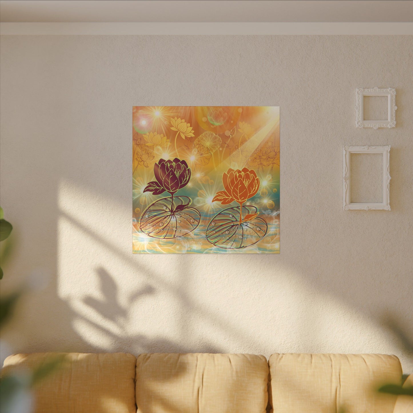 Morning Dew- Lotus Blossom Stretched Canvas Art Print, Vibrant Wall Decor, Meditation Room Artwork, Floral Home Decoration, Gift for Yoga Lovers