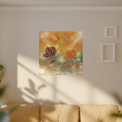 Morning Dew- Lotus Blossom Stretched Canvas Art Print, Vibrant Wall Decor, Meditation Room Artwork, Floral Home Decoration, Gift for Yoga Lovers