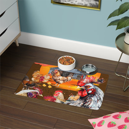 Pet Food Mat (12x18) Chickens At Sunset