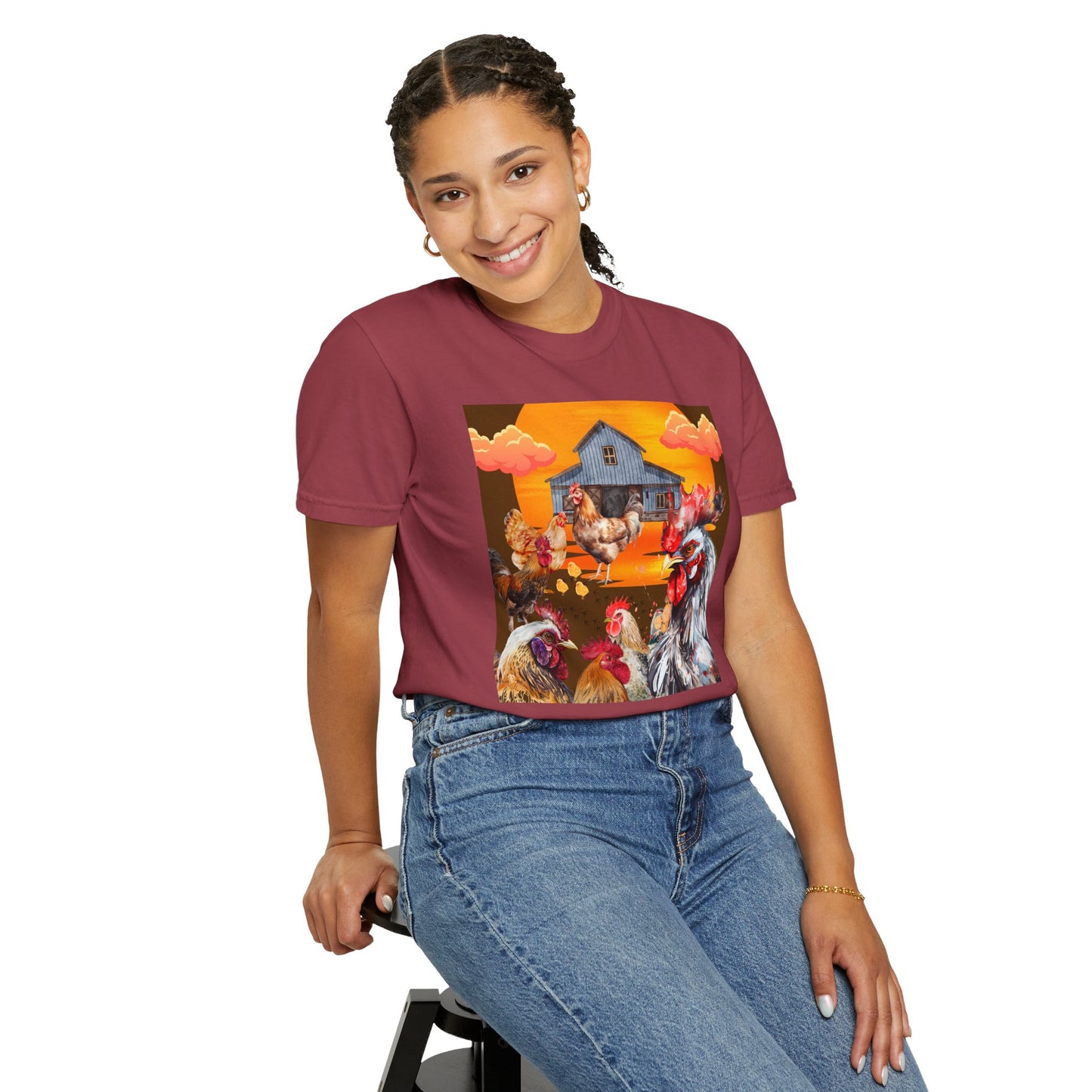 Chickens At Sunset Unisex Garment-Dyed T-shirt