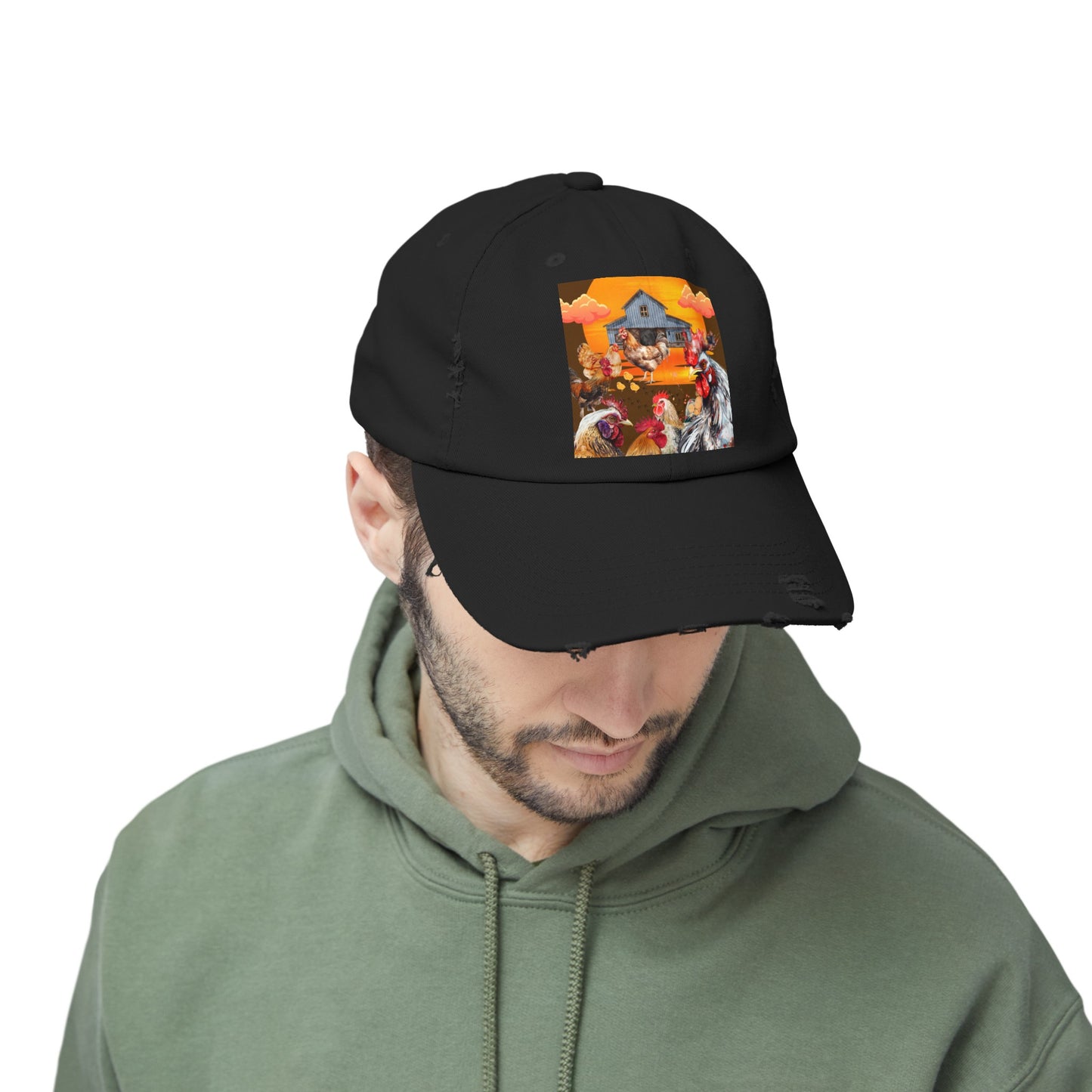 Chickens At Sunset Unisex Distressed Cap