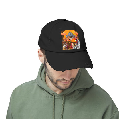 Chickens At Sunset Unisex Distressed Cap