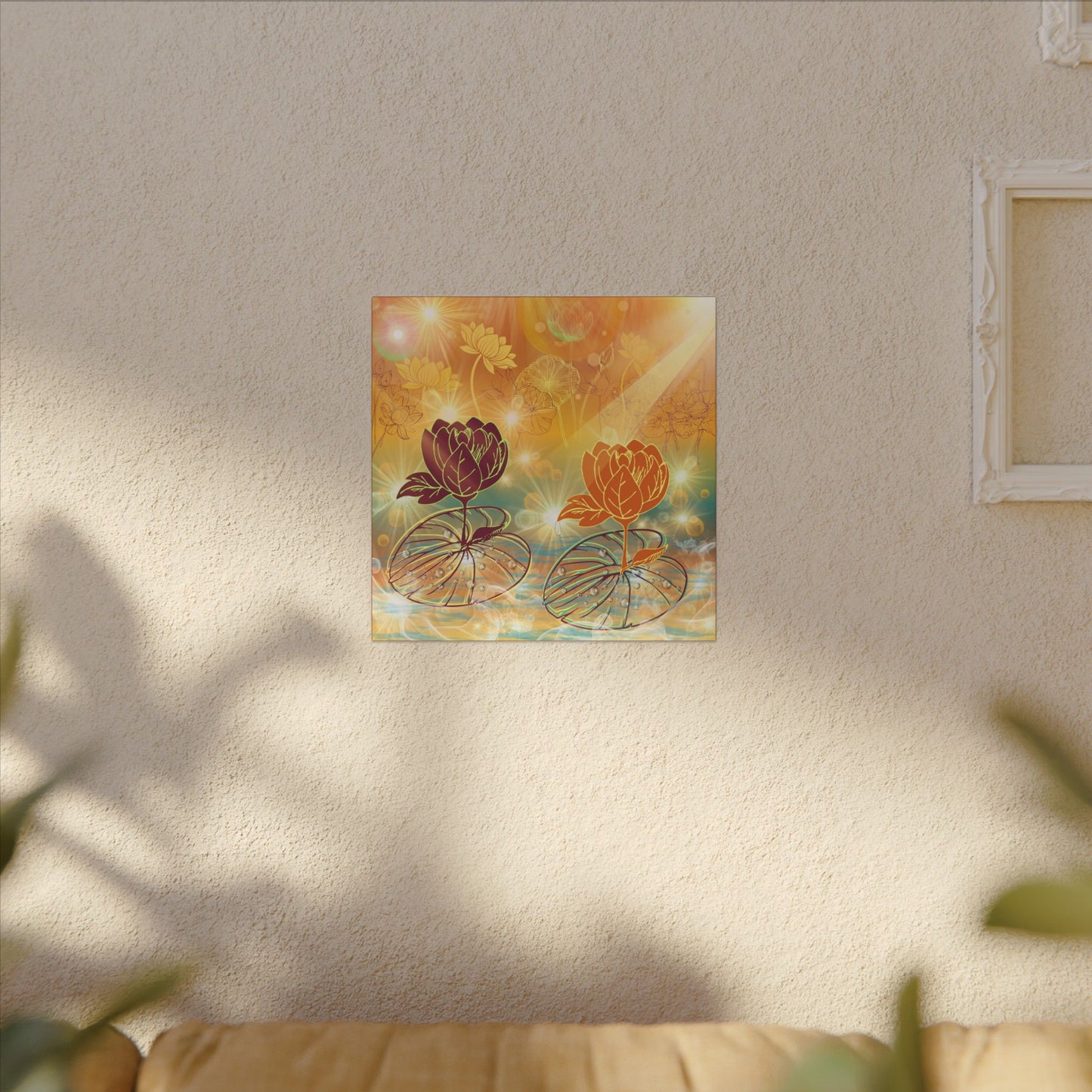 Morning Dew- Lotus Blossom Stretched Canvas Art Print, Vibrant Wall Decor, Meditation Room Artwork, Floral Home Decoration, Gift for Yoga Lovers