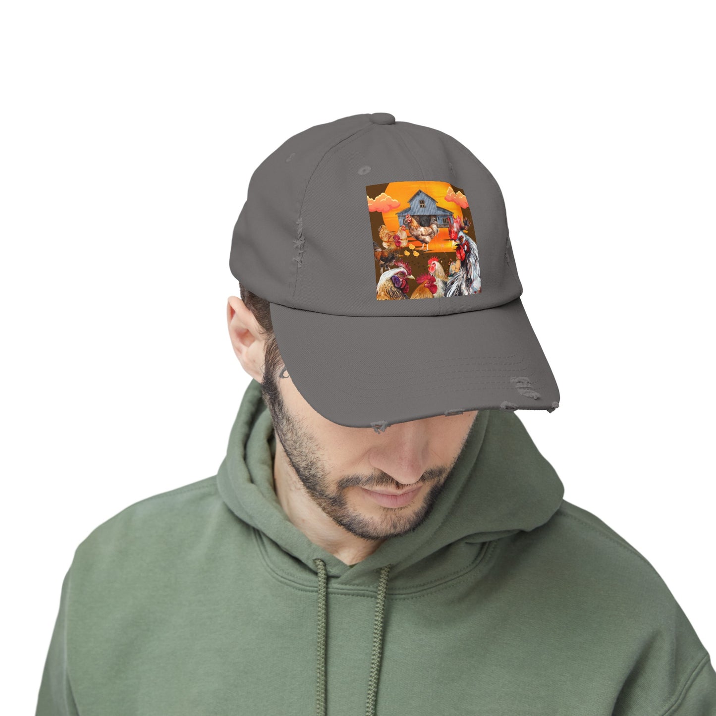 Chickens At Sunset Unisex Distressed Cap