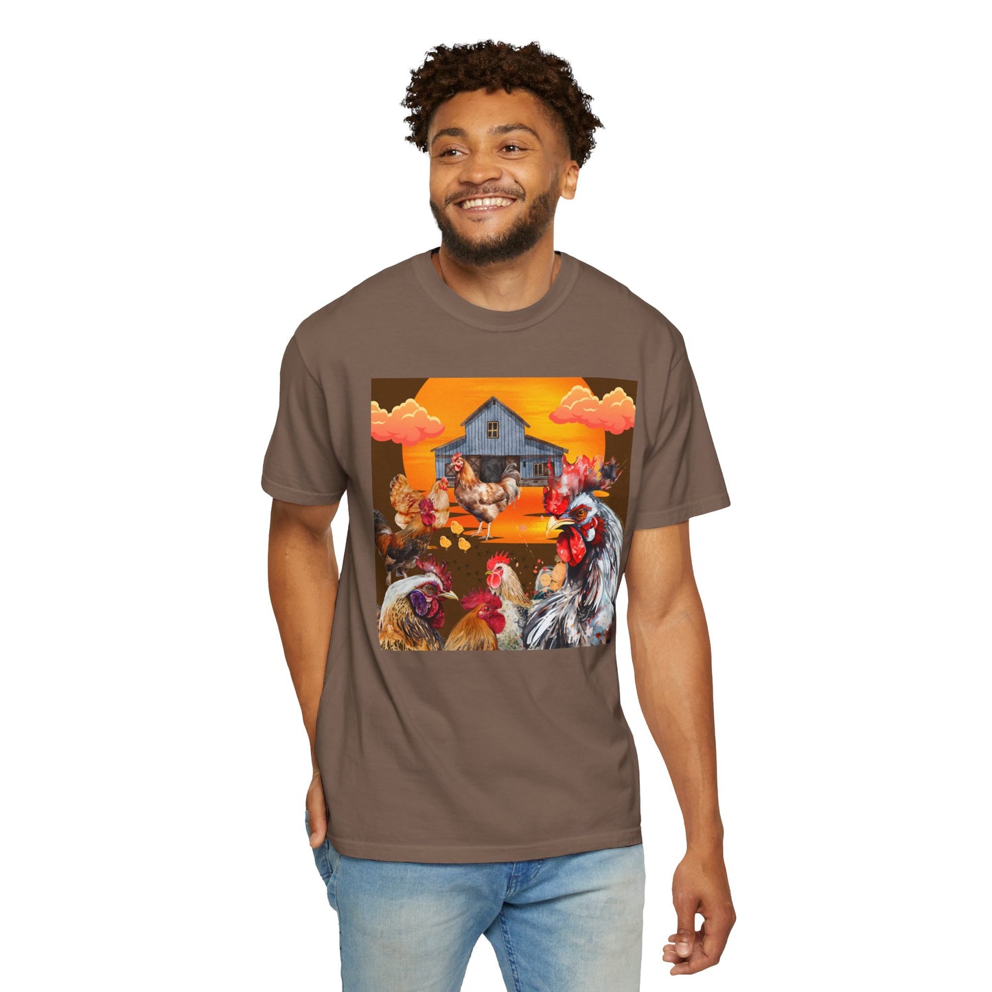 Chickens At Sunset Unisex Garment-Dyed T-shirt