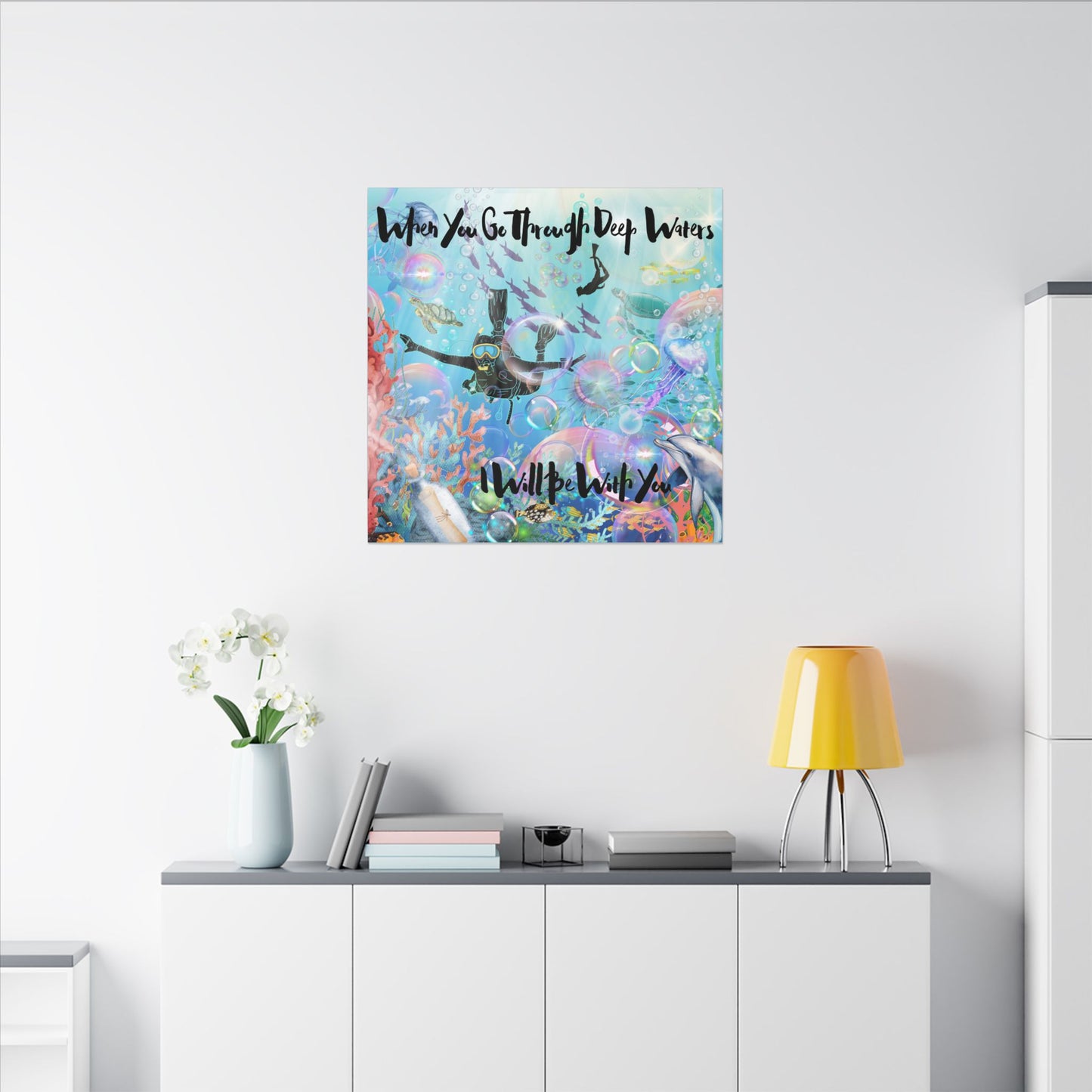 I Will Be With You - Inspirational Canvas Art, Ocean Theme, Deep Waters Quote, Home Decor, Gift for Divers, Motivational Wall Art, Nautical Decor