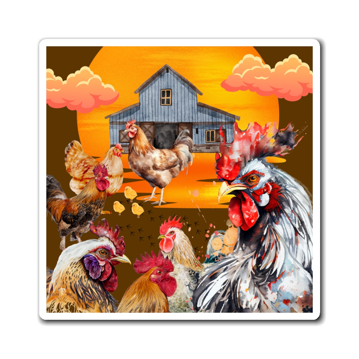 Chickens At Sunset Magnets