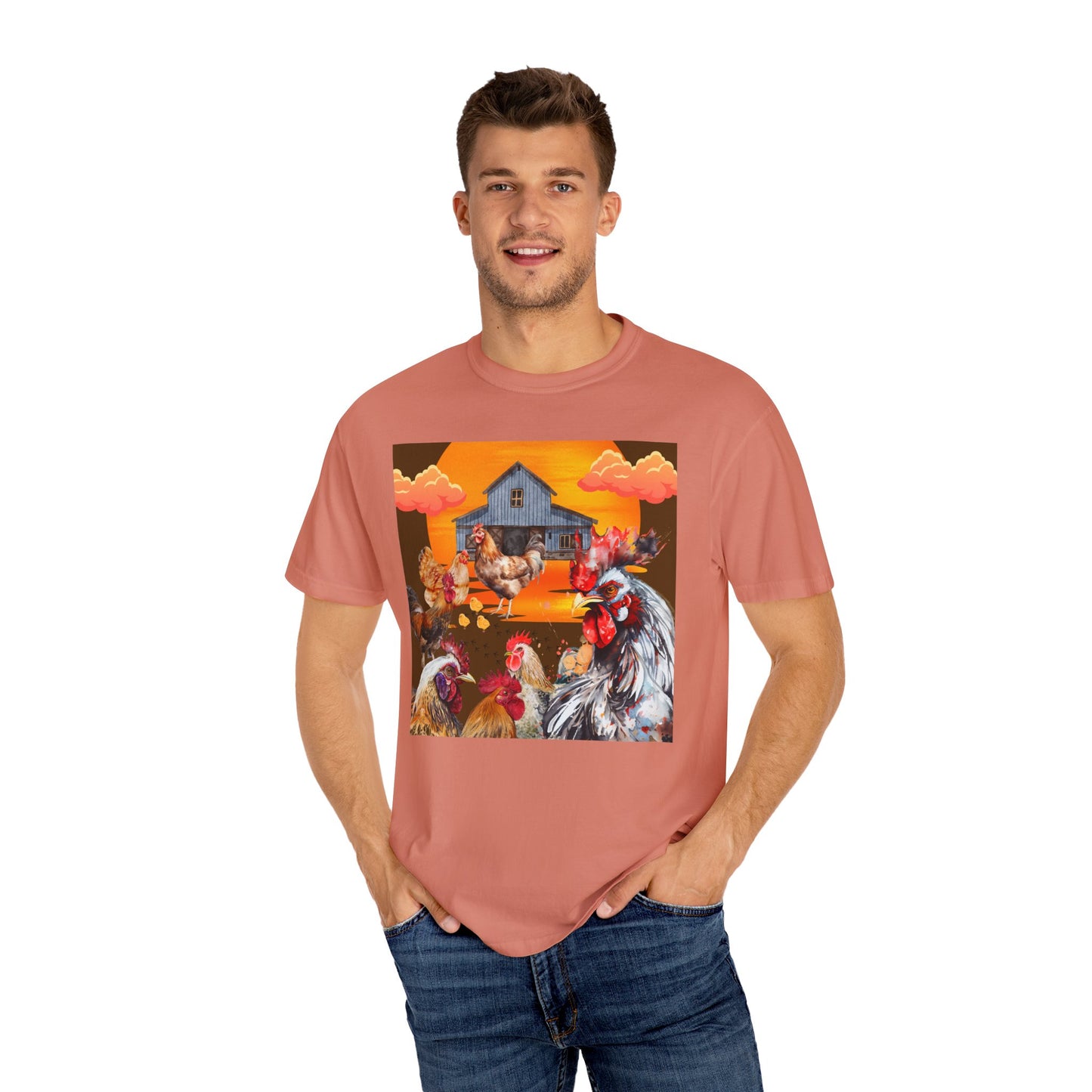 Chickens At Sunset Unisex Garment-Dyed T-shirt