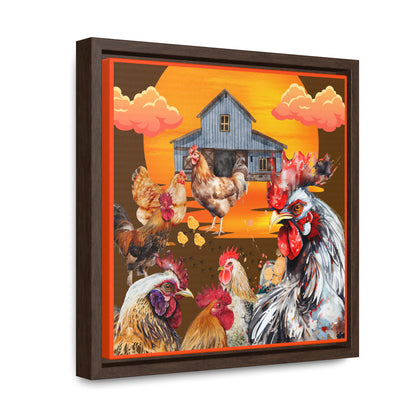 Chickens At Sunset Gallery Canvas Wraps, Square Frame