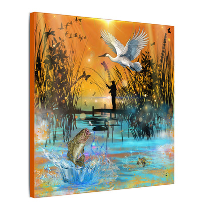 First Light First Bite - Fishing Sunset Canvas Art, Wildlife Wall Decor, Nature Lover Gift, Outdoor Adventure Home Decor, Multi-Size Fish Print