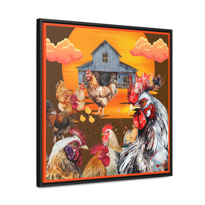 Chickens At Sunset Gallery Canvas Wraps, Square Frame