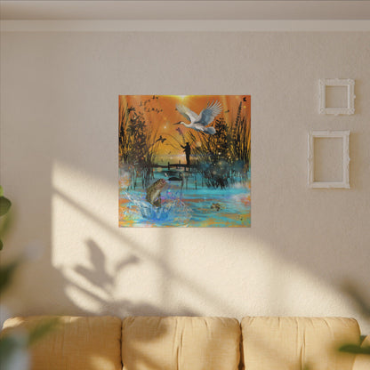 First Light First Bite - Fishing Sunset Canvas Art, Wildlife Wall Decor, Nature Lover Gift, Outdoor Adventure Home Decor, Multi-Size Fish Print