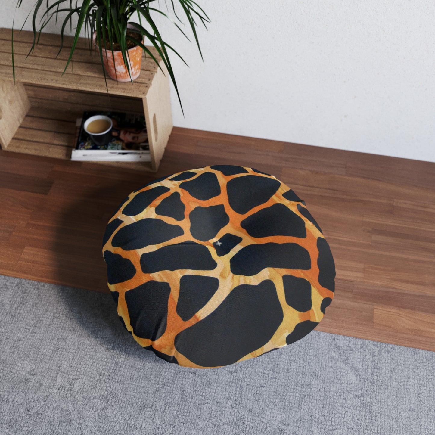 Tufted Floor Pillow, Round Giraffe