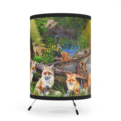 Foxes And Forest Friends Tripod Lamp with High-Res Printed Shade, US\CA plug