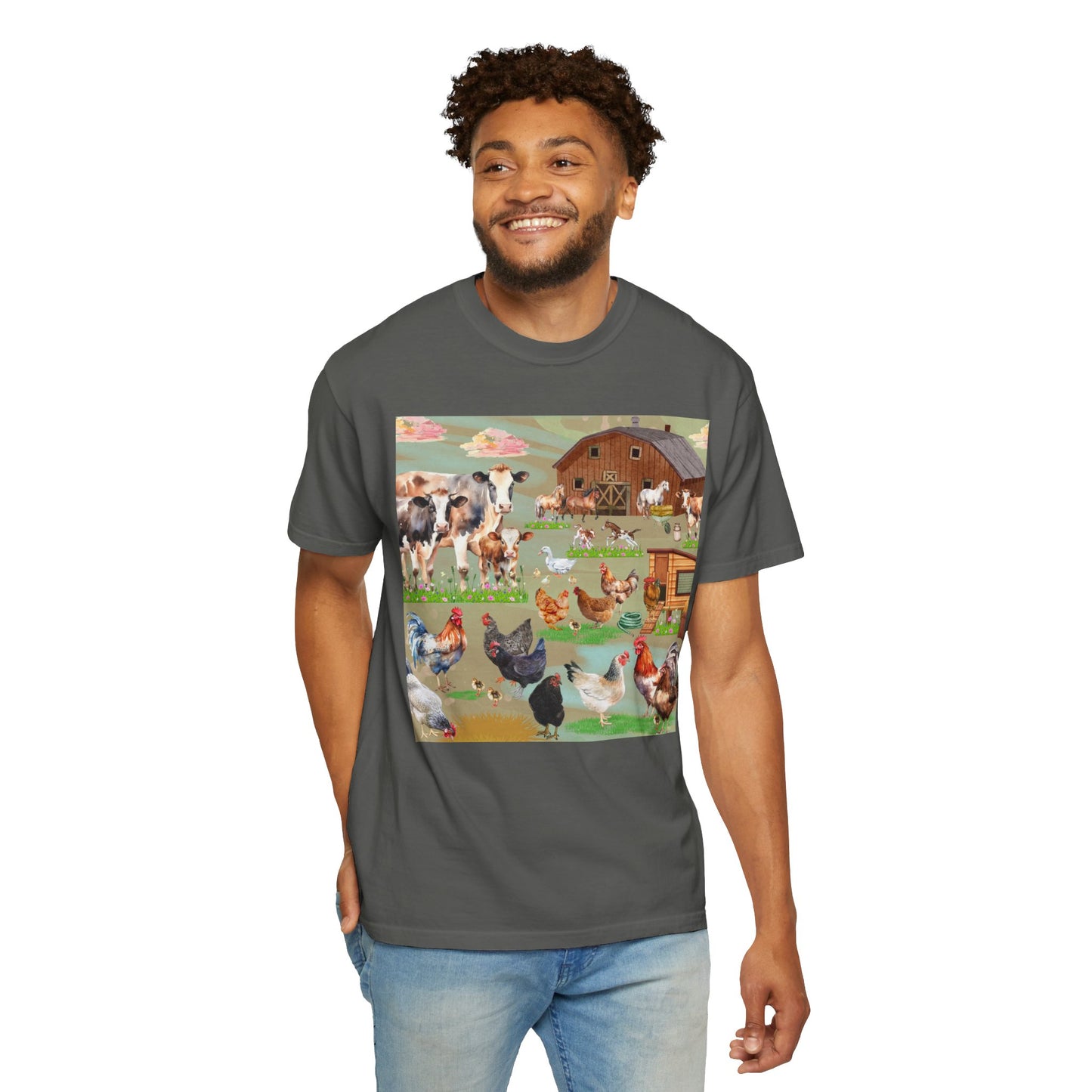 Springtime At The Barnyard Unisex Garment-Dyed T-shirt