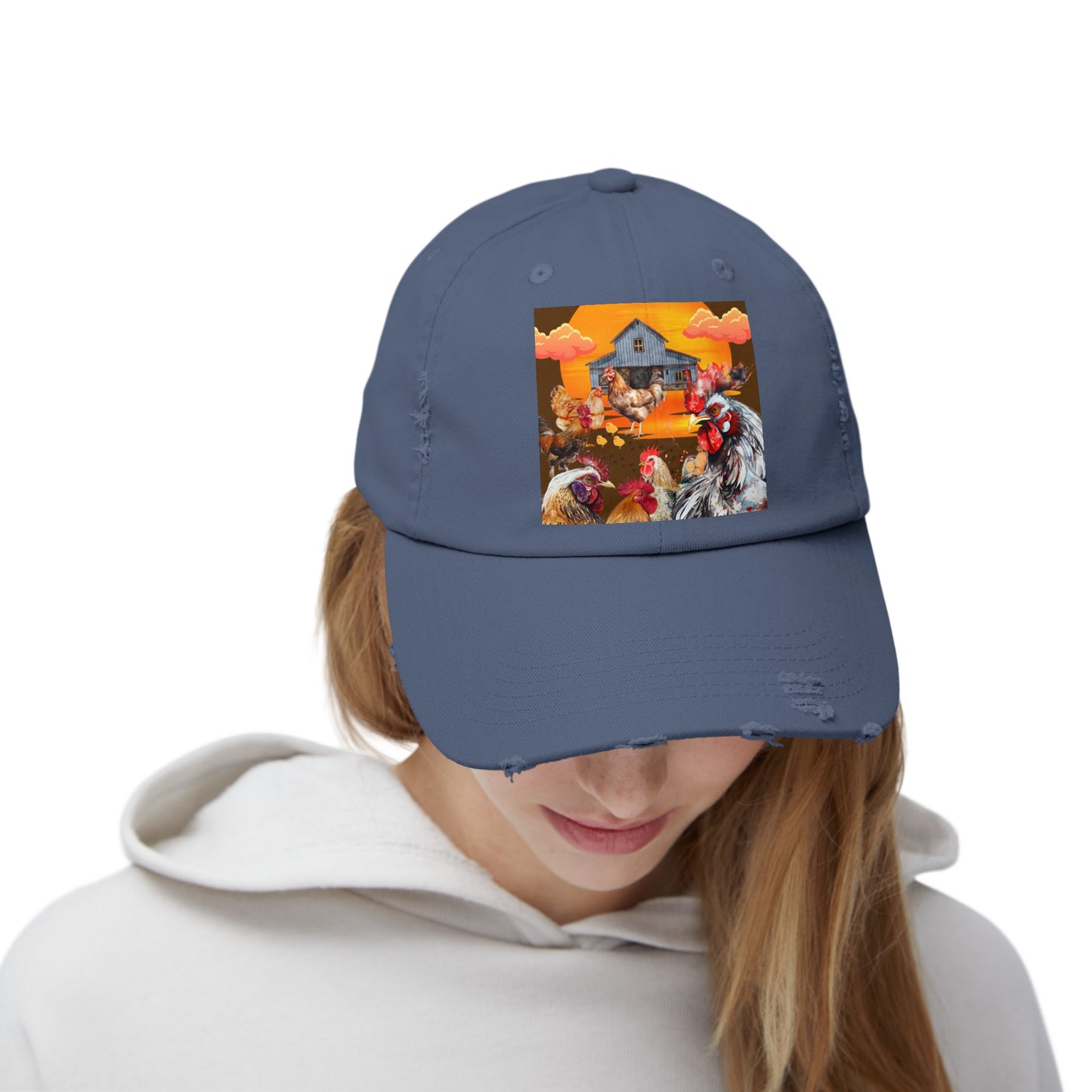 Chickens At Sunset Unisex Distressed Cap