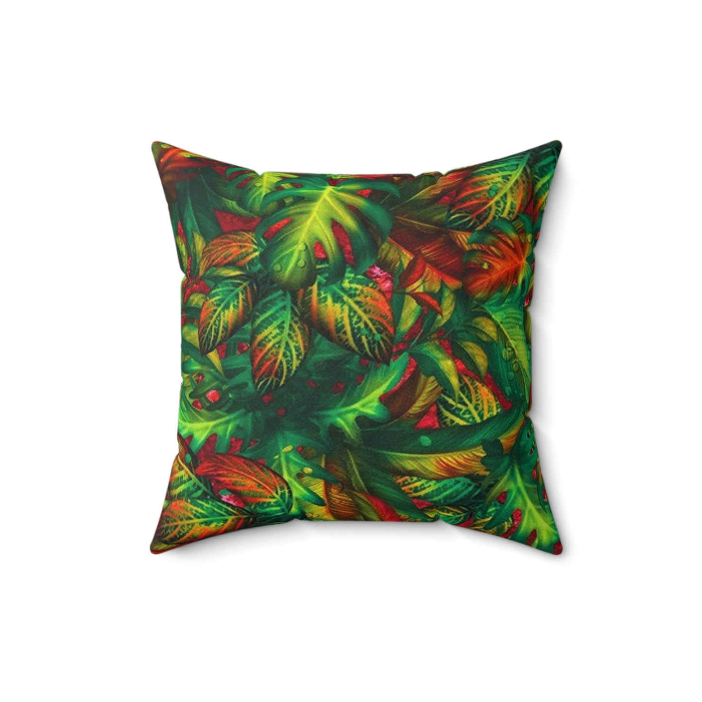 Spun Polyester Square Pillow Green Leaves 2