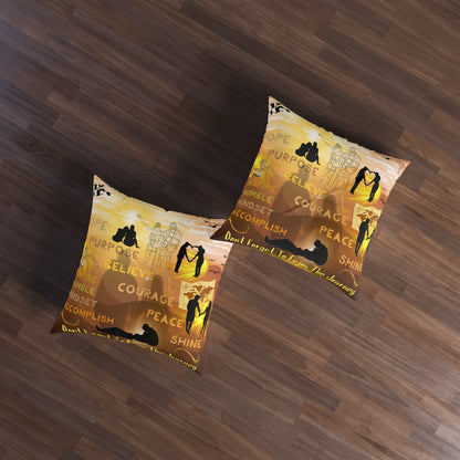 Tufted Floor Pillow, Square Enjoy The Journey