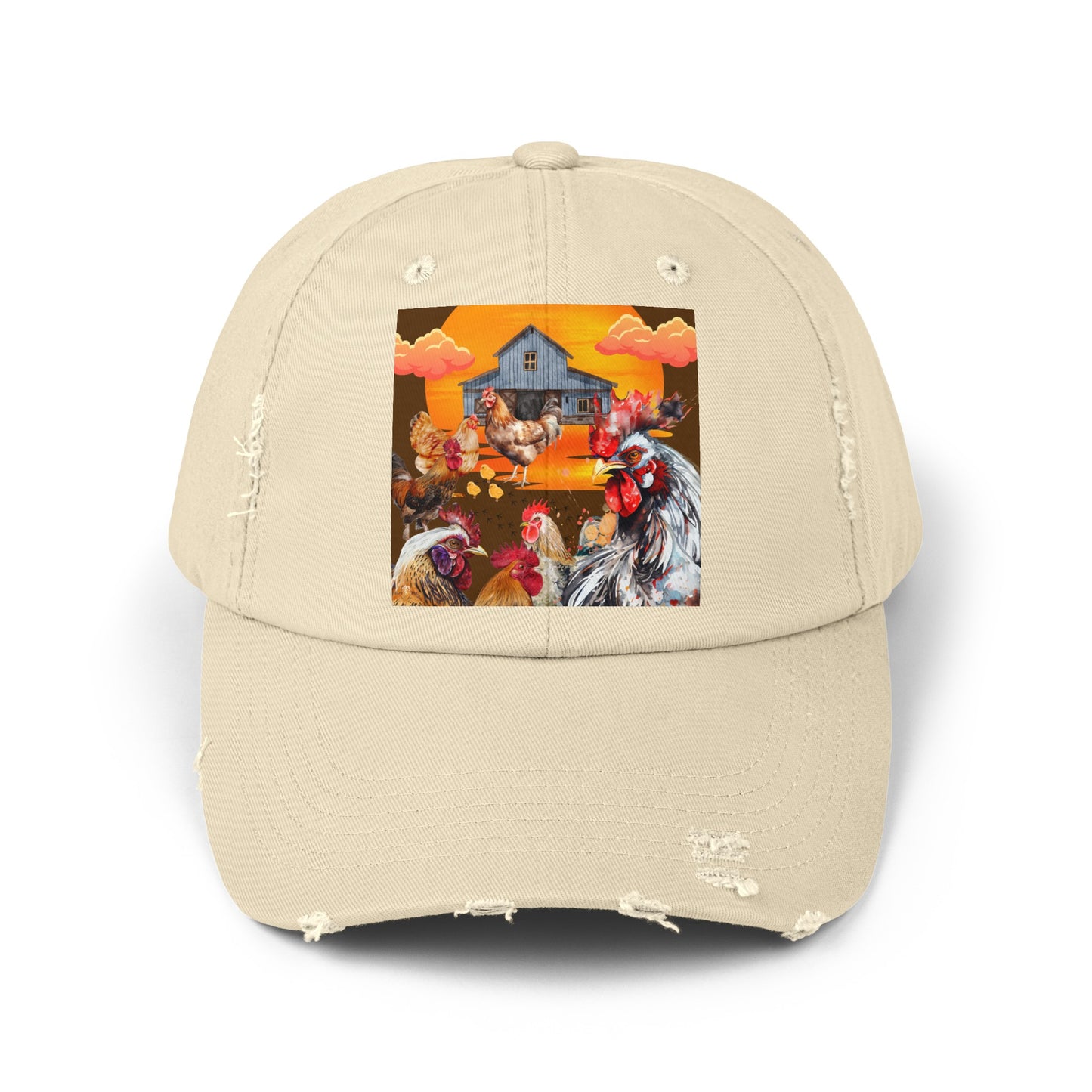 Chickens At Sunset Unisex Distressed Cap