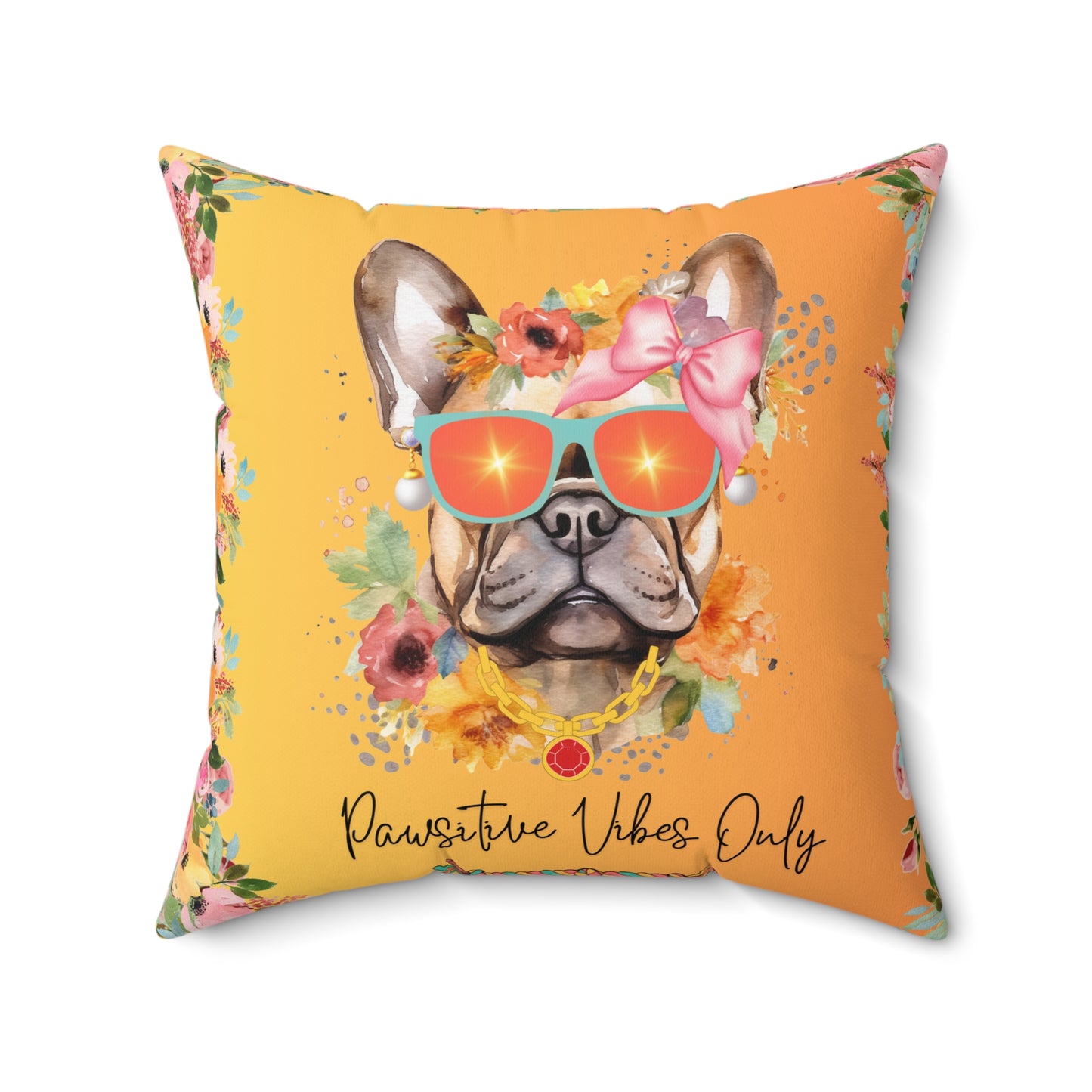 Pawsitive Vibes Only Spun Polyester Square Pillow