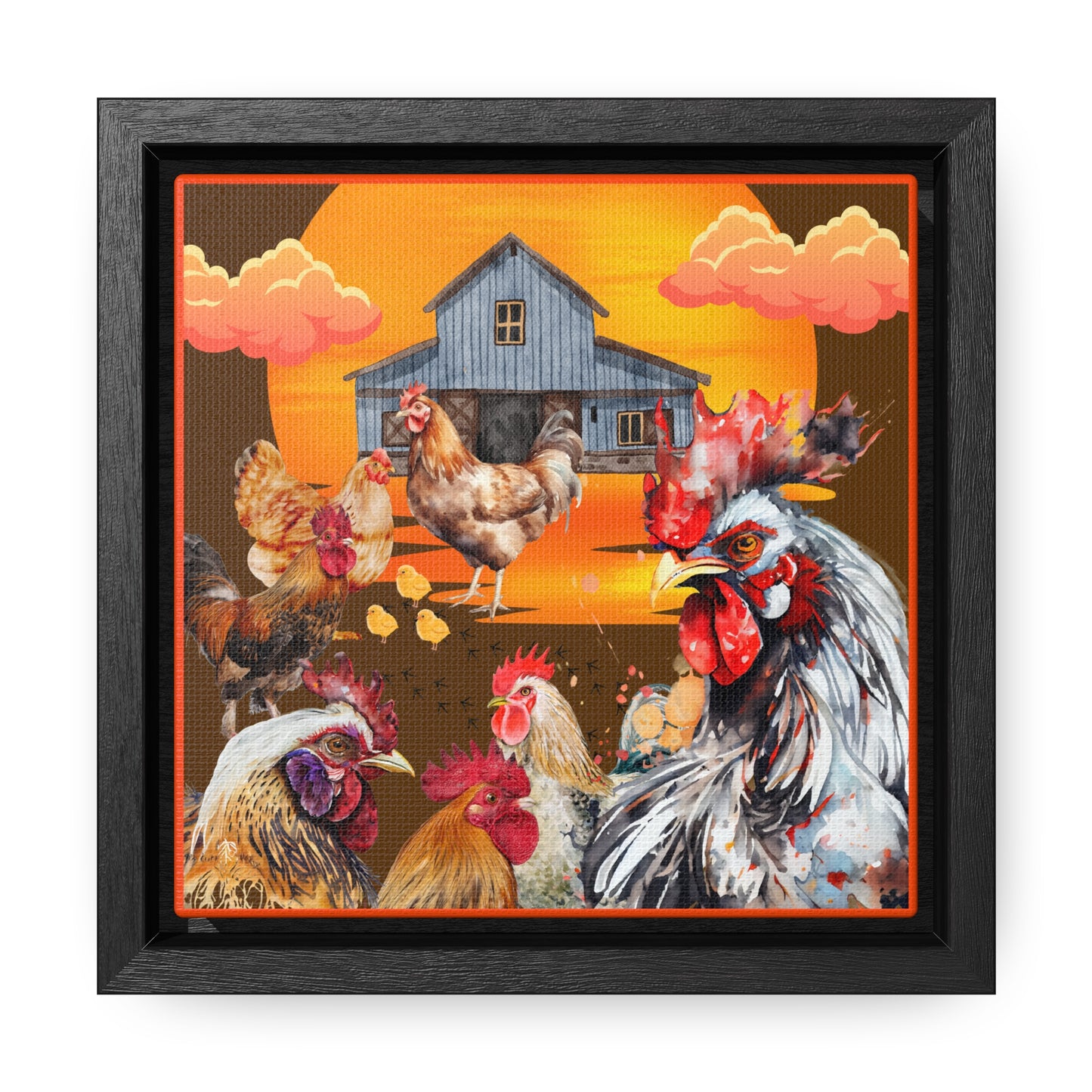 Chickens At Sunset Gallery Canvas Wraps, Square Frame