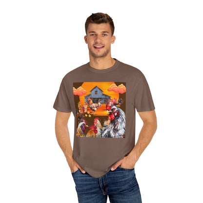 Chickens At Sunset Unisex Garment-Dyed T-shirt